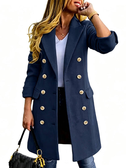 Women's Fitted Slim-Fit Long-Sleeve Double-Breasted Wool-Blend Midi Peacoat
