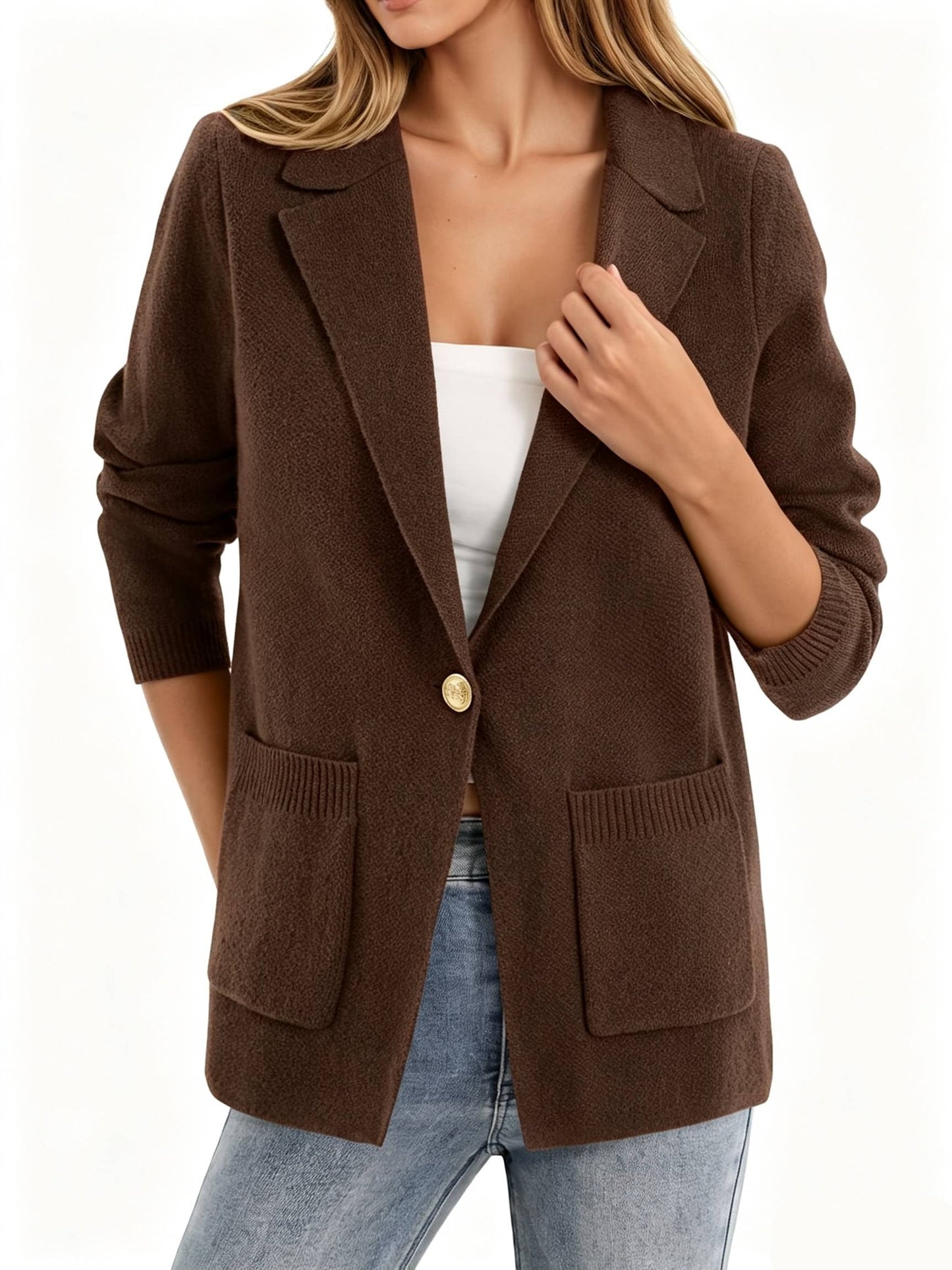 Women's Slim Fit Long Sleeve Knit Blazer Jacket