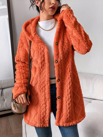 ⏰Hot Sale-Womens Fuzzy Fleece Button Down Jacket Hooded Open Front Cardigan Sweater