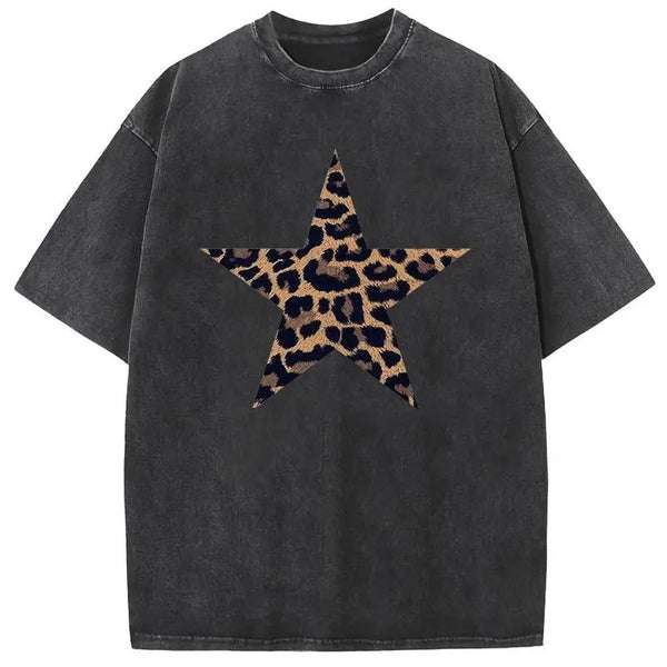 Acid Washed Shirts Five-Pointed Star Oversized Tee