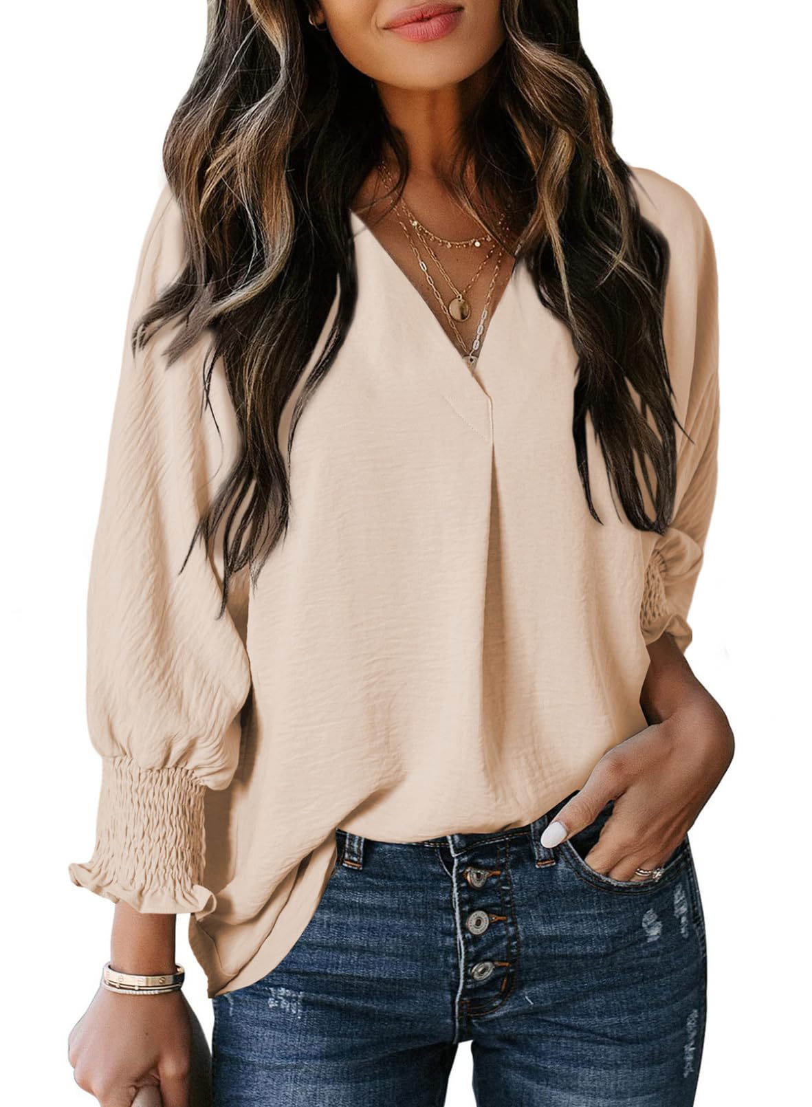 🔥Hot Sale-Womens Casual 3/4 Sleeve V Neck Loose Fit Basic Tees