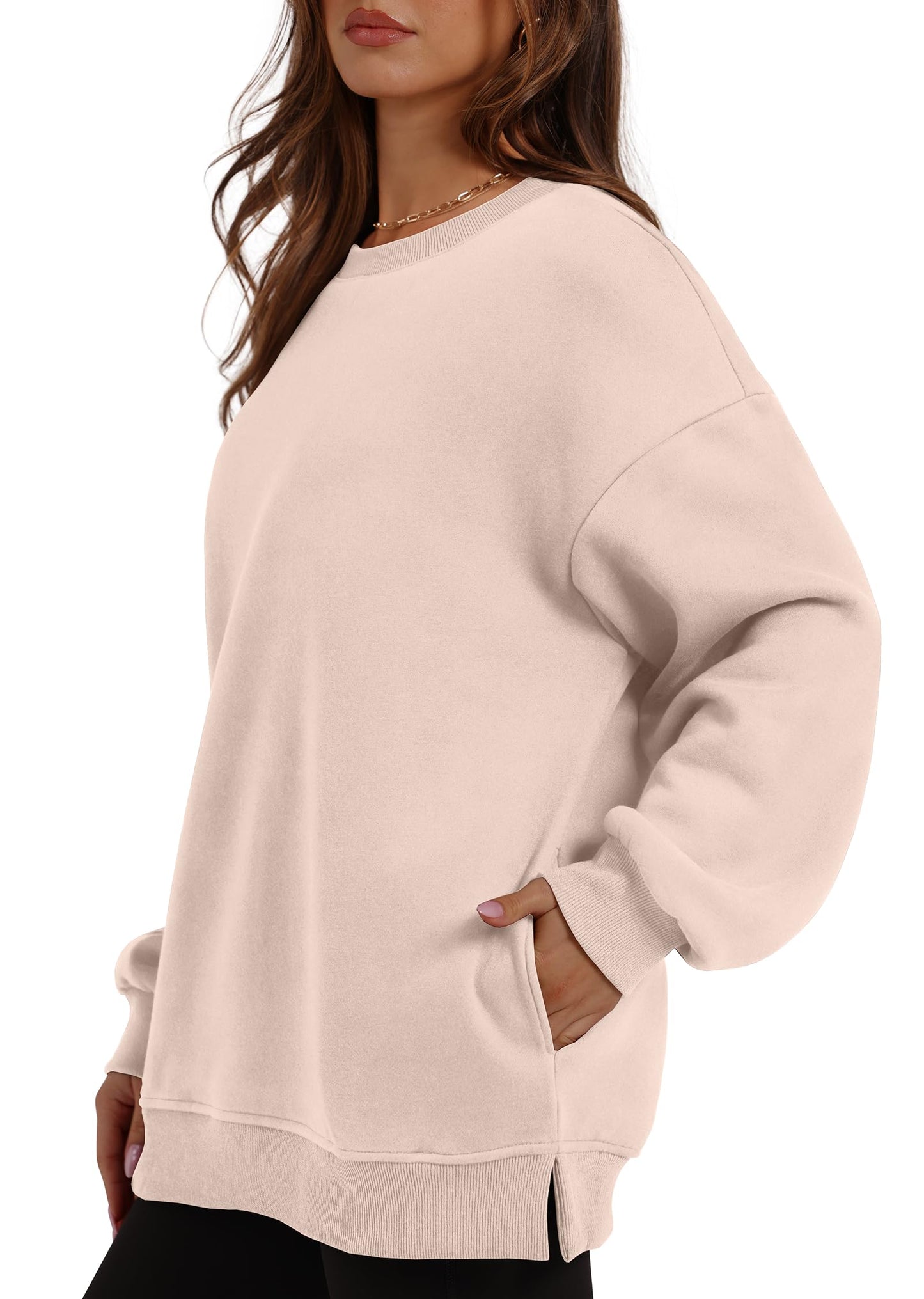 ⏰Hot Sale-Women's Oversized Crew Neck Fleece Sweatshirt with Pockets