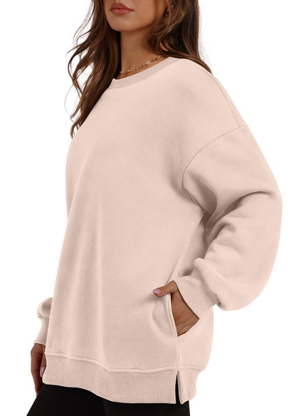 ⏰Hot Sale-Women's Oversized Crew Neck Fleece Sweatshirt with Pockets