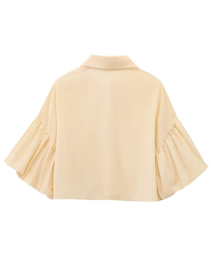✨Womens Cute Lantern Sleeve Collar Button Down Crop Tops