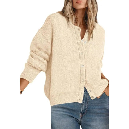 Round Neck Button Long Sleeve Knit Cardigan