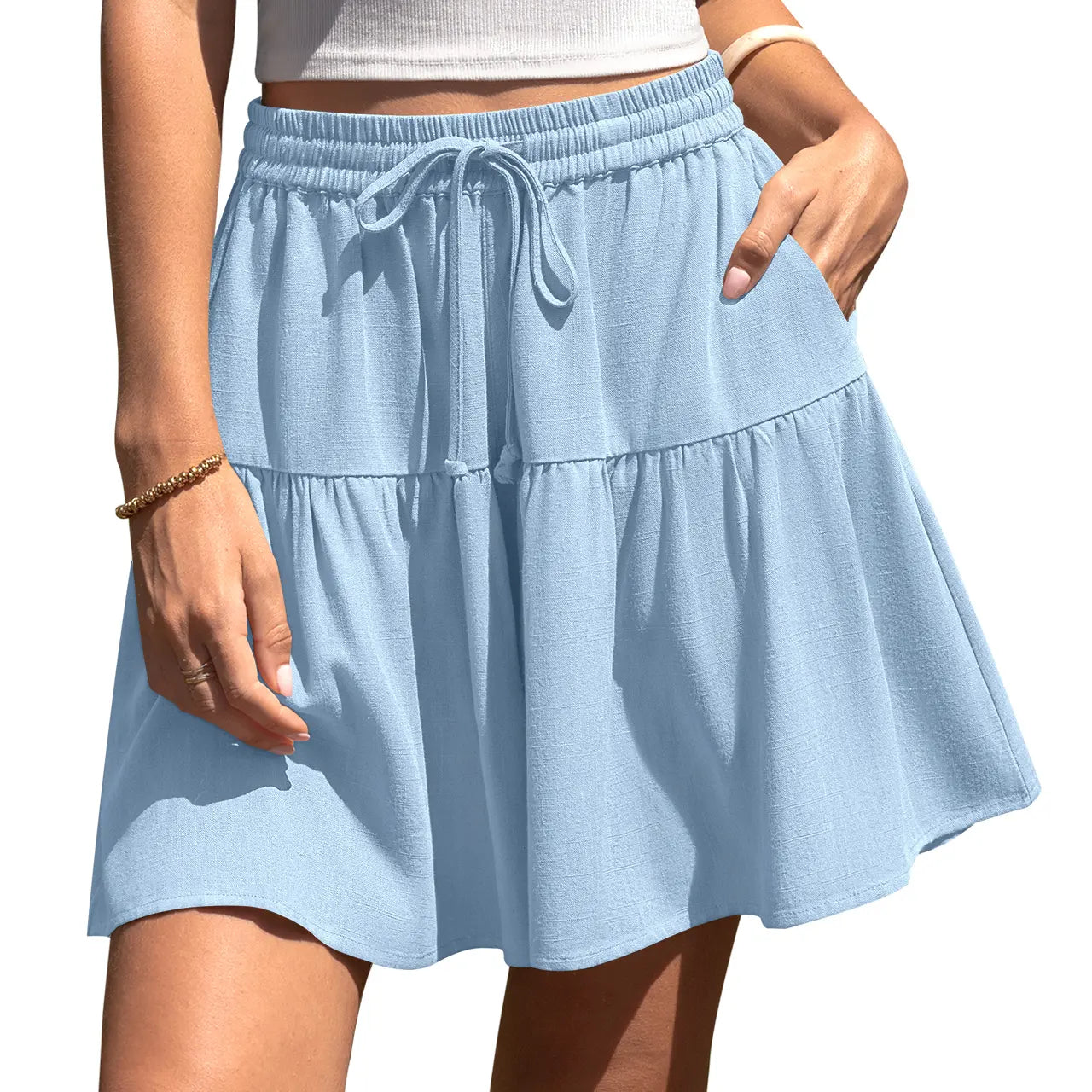 ⏰Hot Sale-Women's High Waist Drawstring Tiered Skort