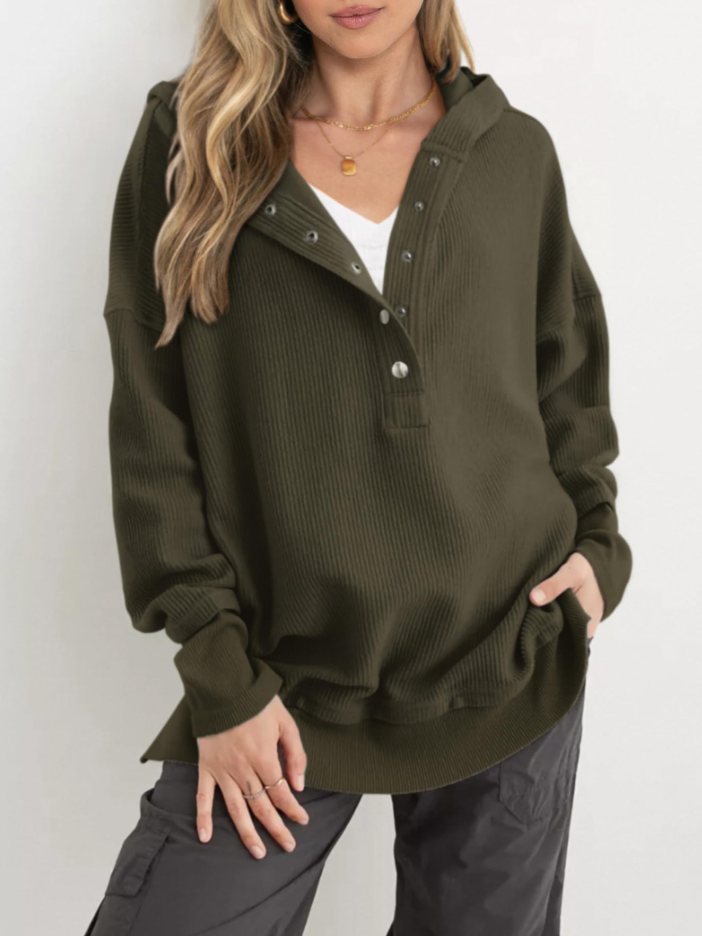 ✨Women's Oversized Button V Neck Hoodie