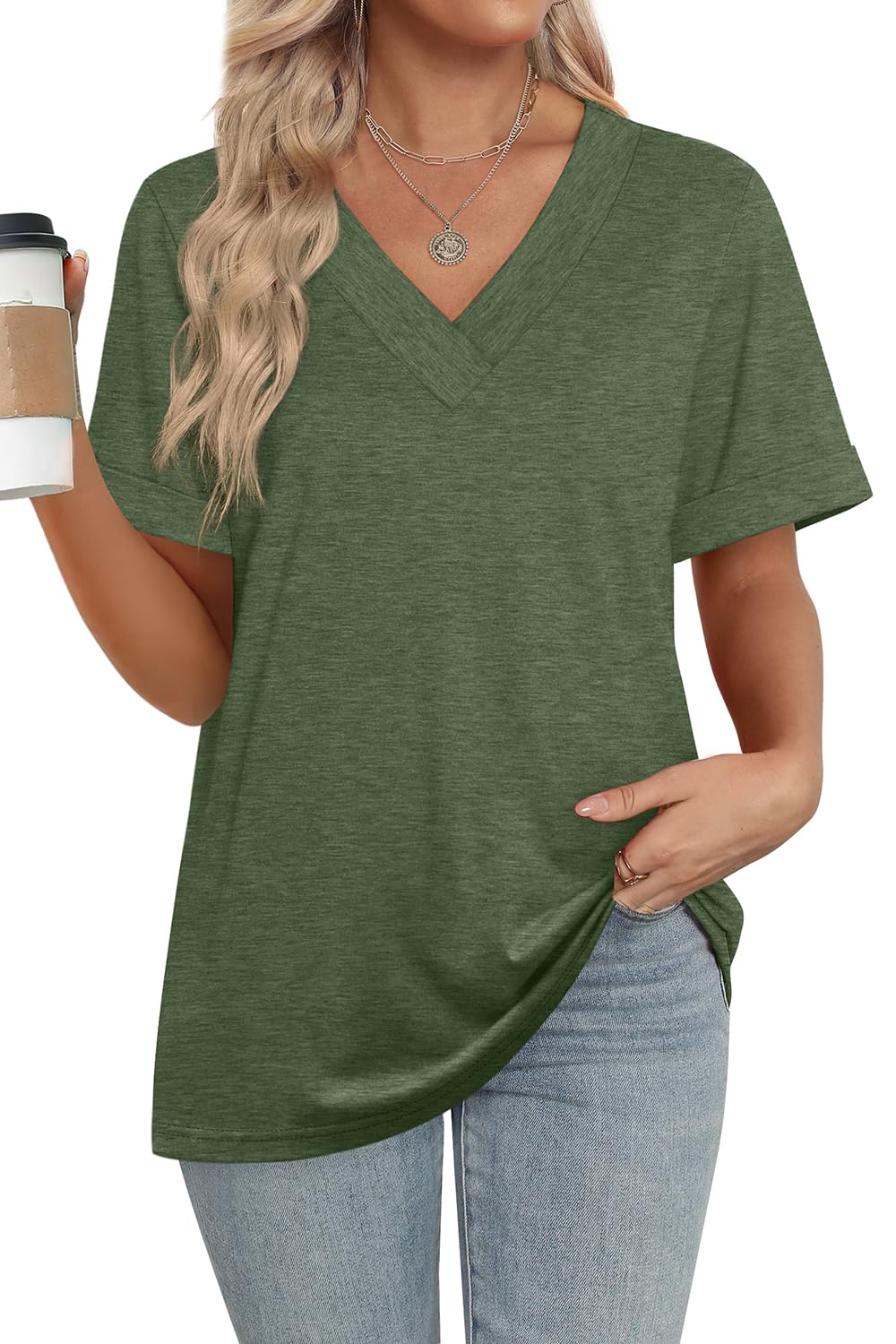✨women's Summer Tops Short Sleeve Basic Casual V Neck T Shirts