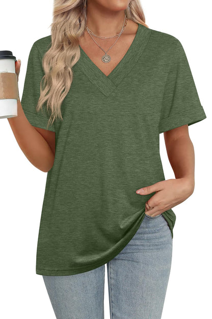 ✨women's Summer Tops Short Sleeve Basic Casual V Neck T Shirts