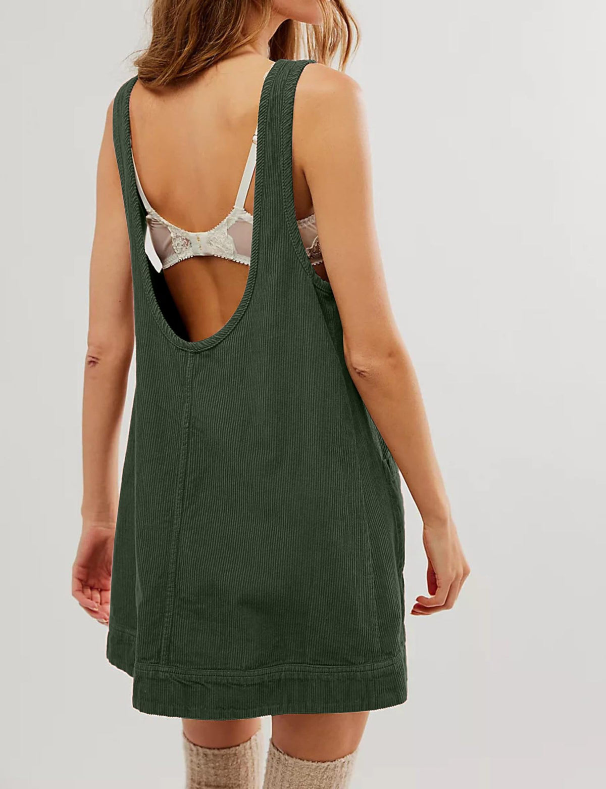 ⏰Hot Sale-Women's Round Neck Corduroy Overall Dress