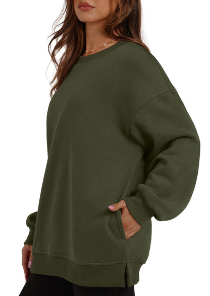 Women's Oversized Fleece Pullover with Hidden Pockets