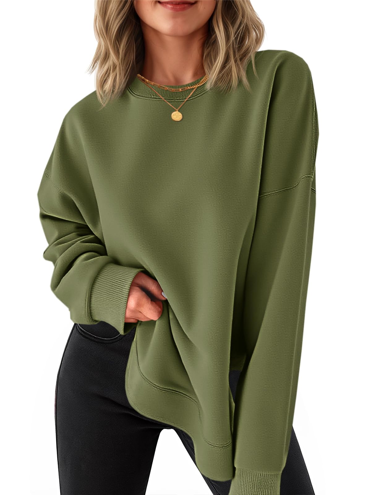 Women's High-Low Curved Hem Sweatshirt with Side Slits