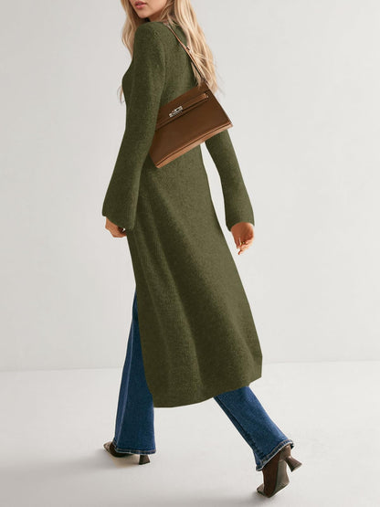 Women's V Neck Bell Sleeve Maxi Knit Cardigan