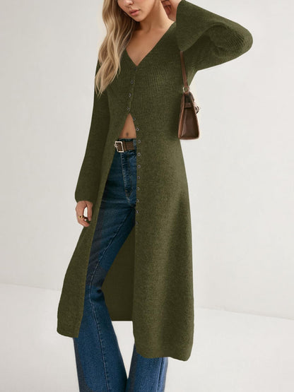 Women's V Neck Bell Sleeve Maxi Knit Cardigan