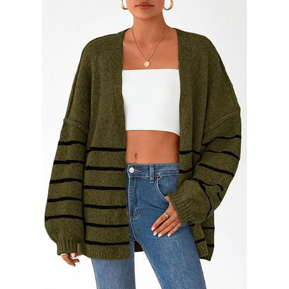 Oversized Striped Balloon Long Sleeve Knit Cardigan