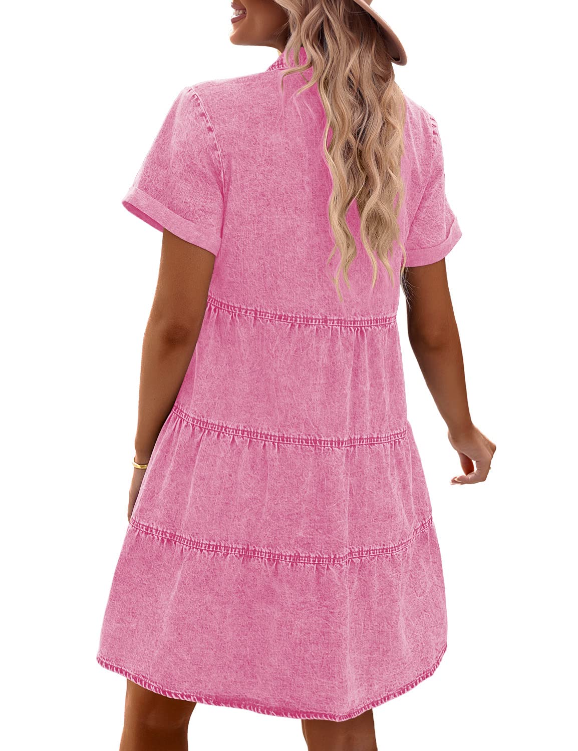 ⏰Hot Sale-Women's Short Sleeve Button Denim Shirt Dress