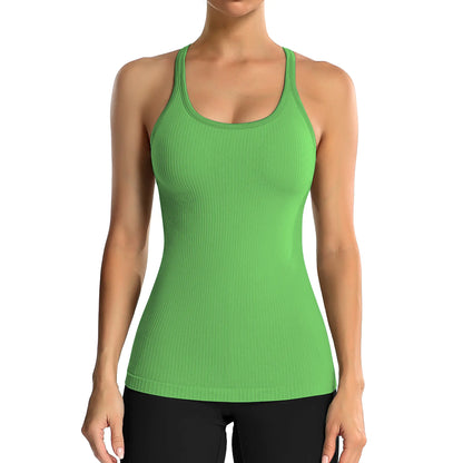 Ribbed U Neck Built-in Chest Pad Y Back Sleeveless Sports Tank Top