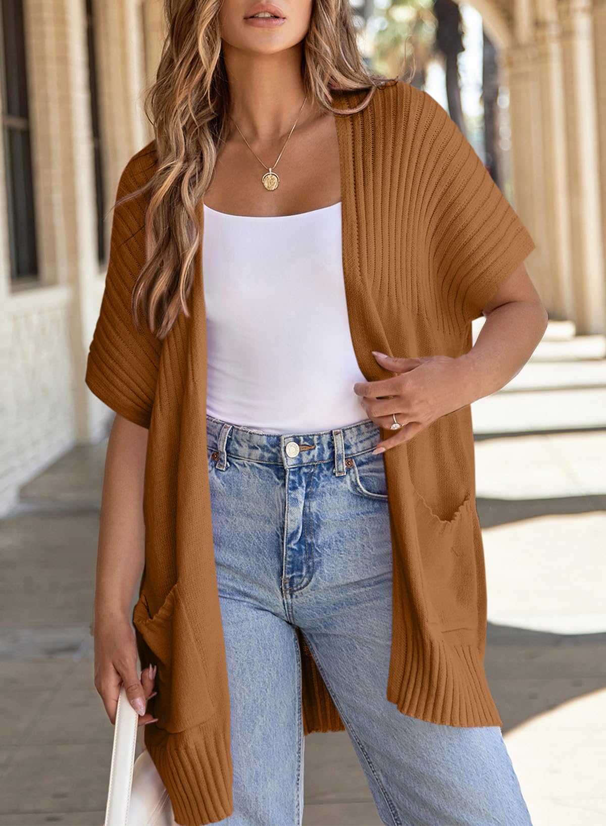 ✨Women's Short Sleeve Pleated Lightweight Open Front Cardigan