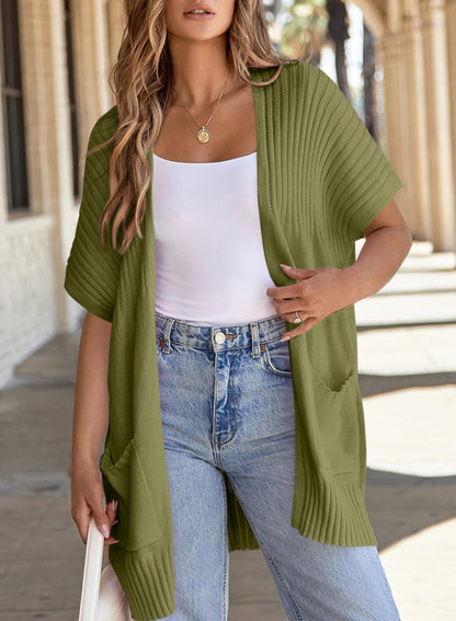 ✨Women's Short Sleeve Pleated Lightweight Open Front Cardigan