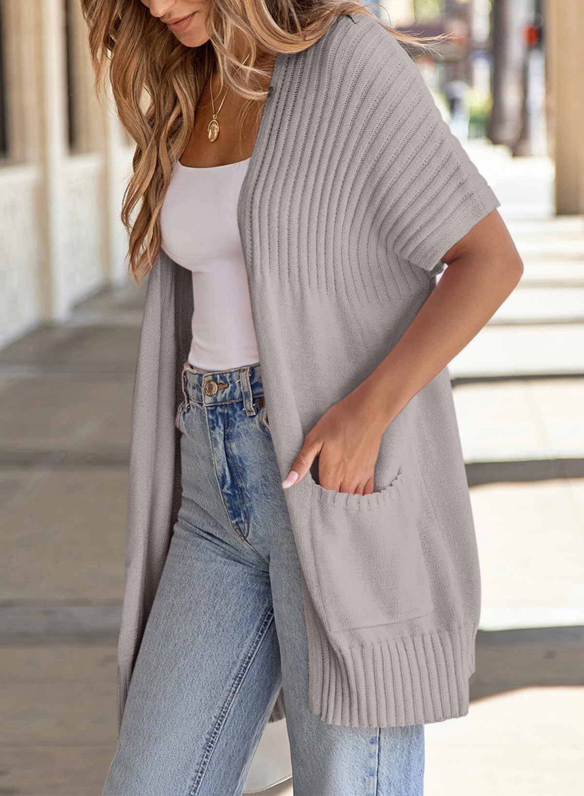 ✨Women's Short Sleeve Pleated Lightweight Open Front Cardigan