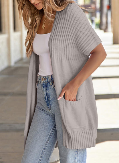 ✨Women's Short Sleeve Pleated Lightweight Open Front Cardigan