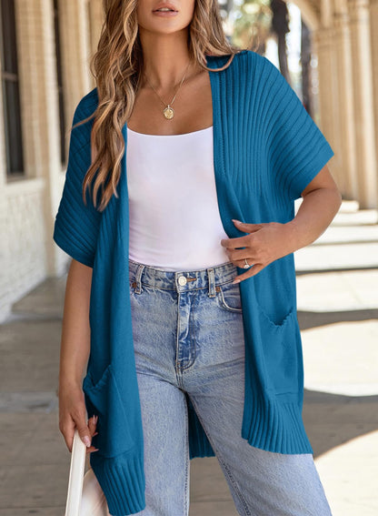 ✨Women's Short Sleeve Pleated Lightweight Open Front Cardigan