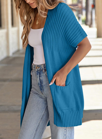 ✨Women's Short Sleeve Pleated Lightweight Open Front Cardigan