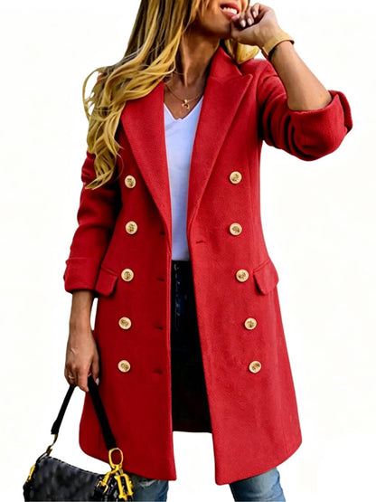 Women's Fitted Slim-Fit Long-Sleeve Double-Breasted Wool-Blend Midi Peacoat