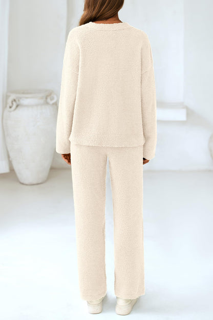 ✨Women's 2 Piece Oversized V Neck Pullover Sweater Fuzzy Lounge Set