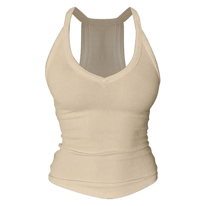 Women's Racerback V Neck Cotton Tank Tops with Built-in Shelf Bra