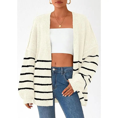 Oversized Striped Balloon Long Sleeve Knit Cardigan