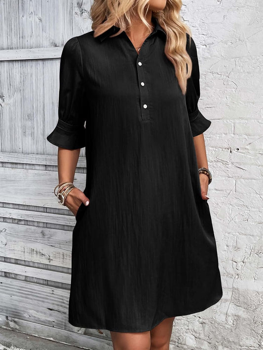 ✨Hot Sale-Womens Casual Shirt Dress Ruffle Sleeve Solid Color Button Down