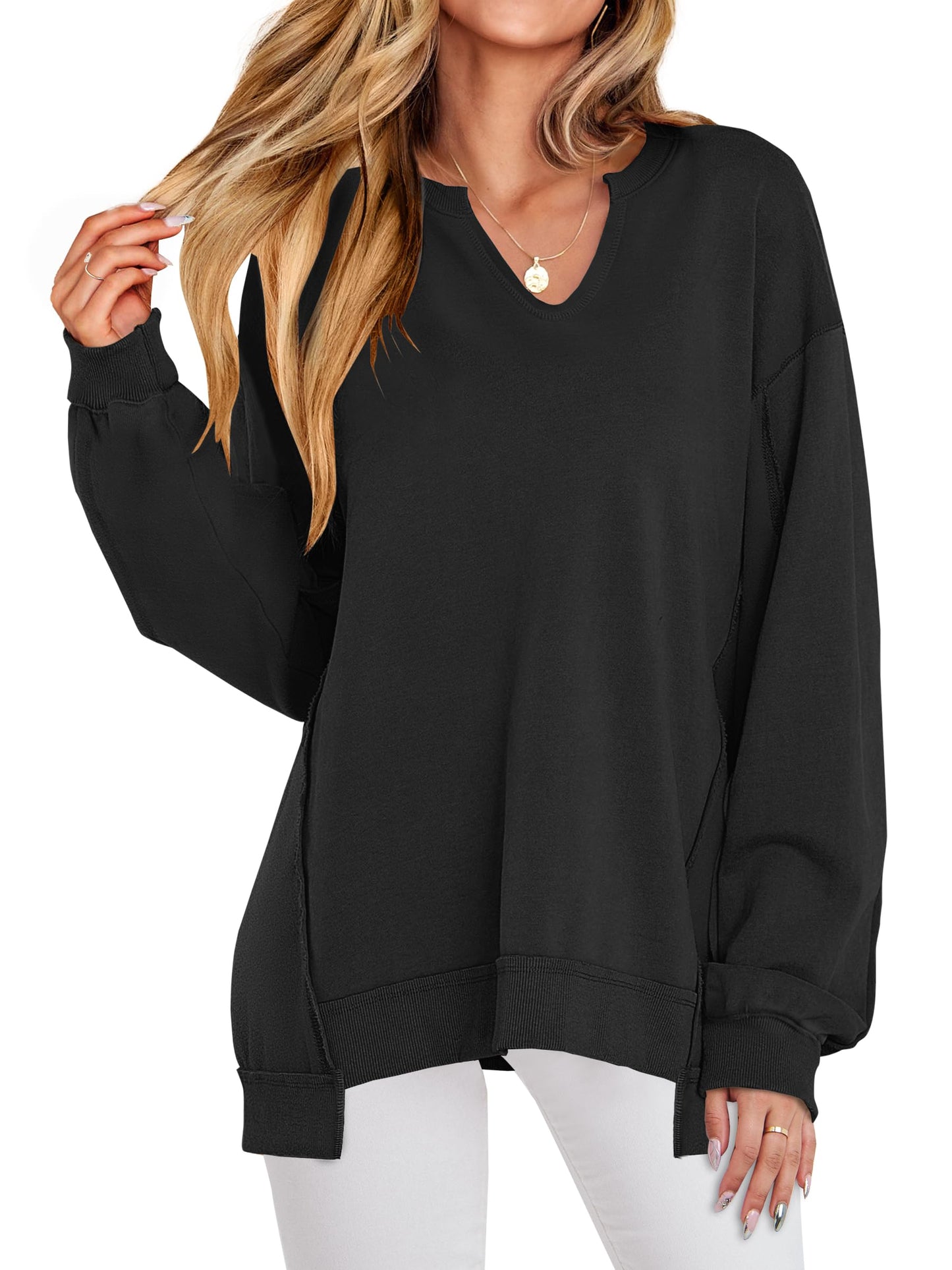 ✨Women's  Casual Oversized  V Neck Long Sleeve Sweatshirt