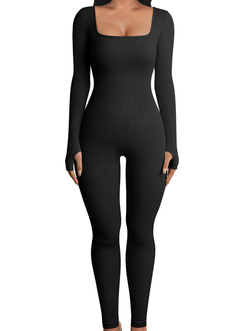 Women Yoga Jumpsuits Workout Ribbed Long Sleeve Sport Jumpsuits