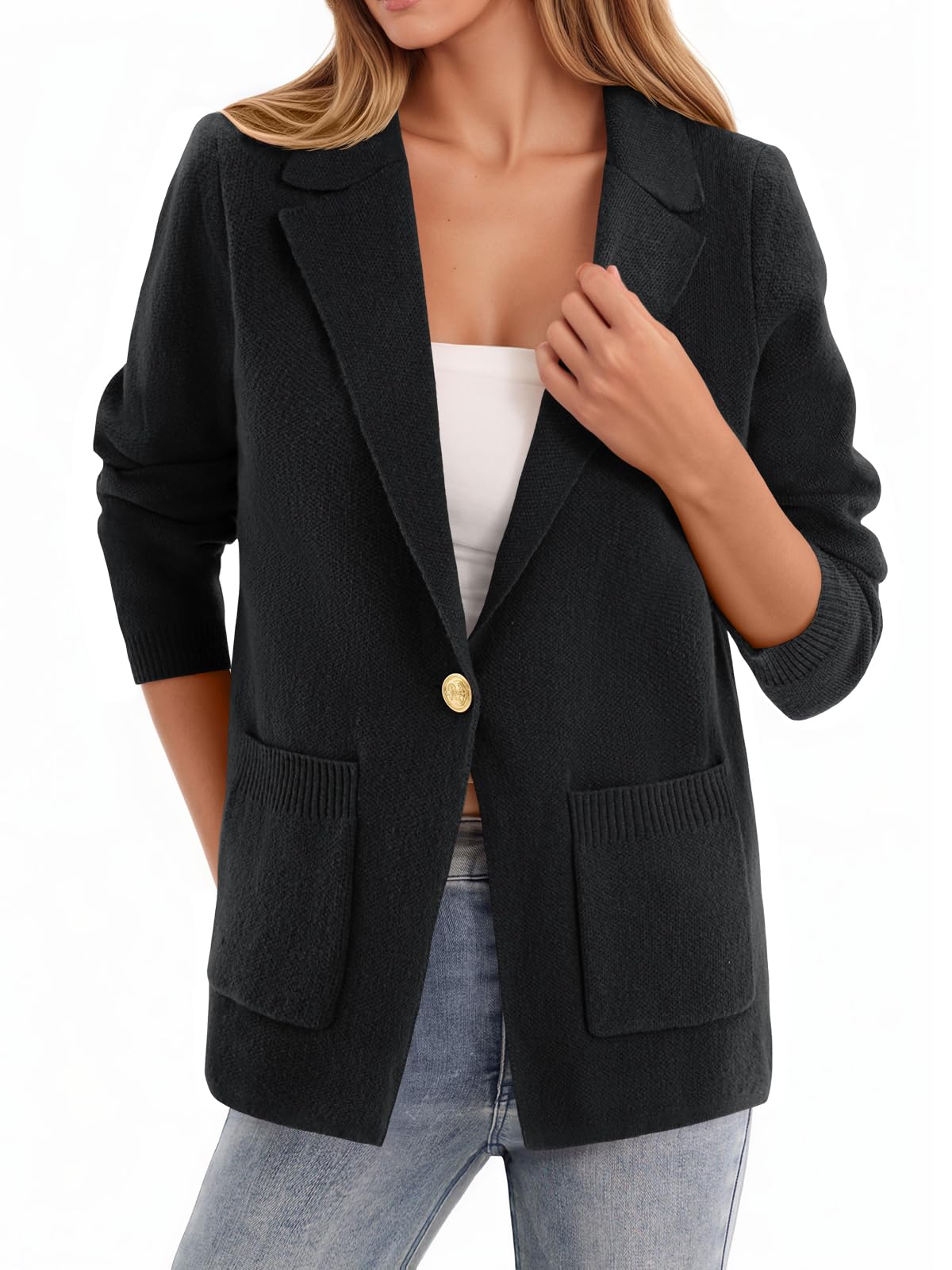 Women's Slim Fit Long Sleeve Knit Blazer Jacket