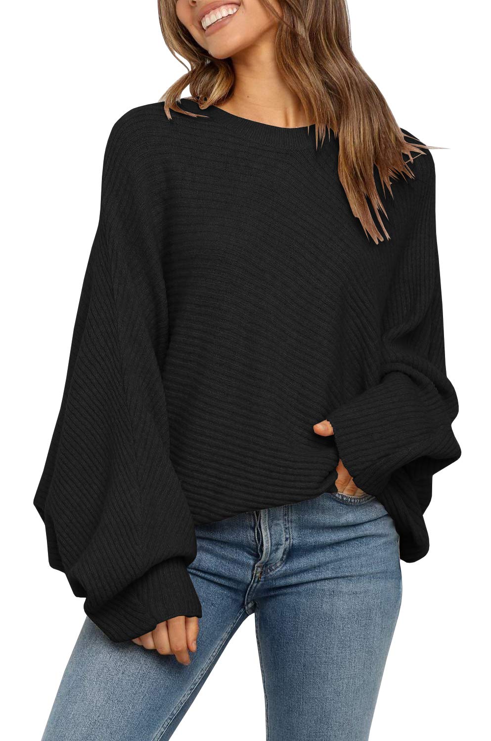 Women's Oversized Batwing Sleeve Ribbed Knit Sweater