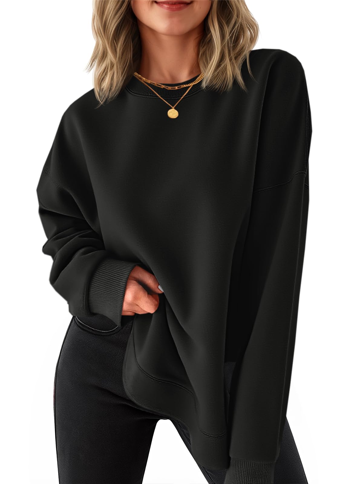 Women's High-Low Curved Hem Sweatshirt with Side Slits