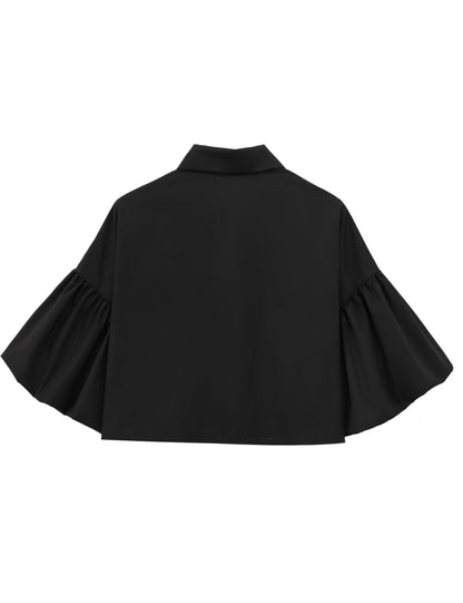 ✨Womens Cute Lantern Sleeve Collar Button Down Crop Tops
