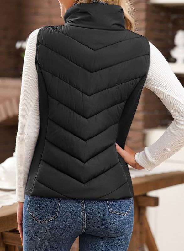 ⏰Hot Sale-Womens Sleeveless Zip Up Outerwear Stand Collar Quilted Puffer Vest