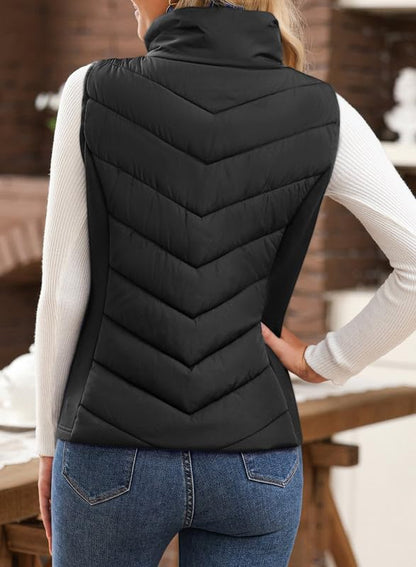 ⏰Hot Sale-Womens Sleeveless Zip Up Outerwear Stand Collar Quilted Puffer Vest
