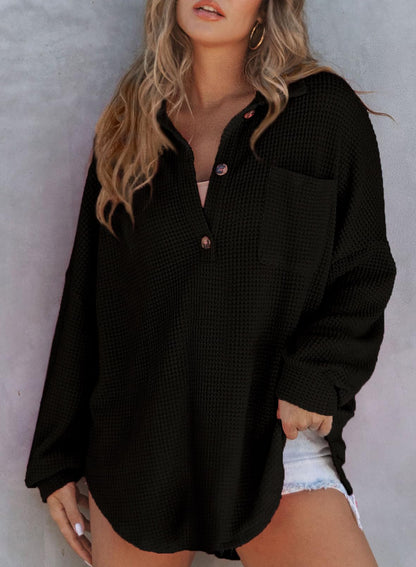 Limited time sale 🔥Women's Waffle Knit Henley Button Shirt Jacket