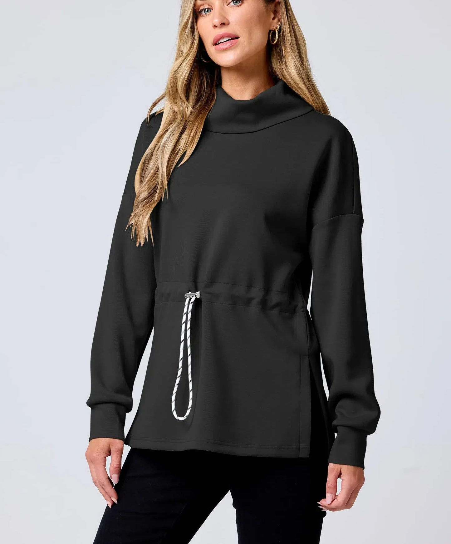 Women's Turtleneck Drawstring Waist Pullover Tops (Buy 2 Free Shipping)