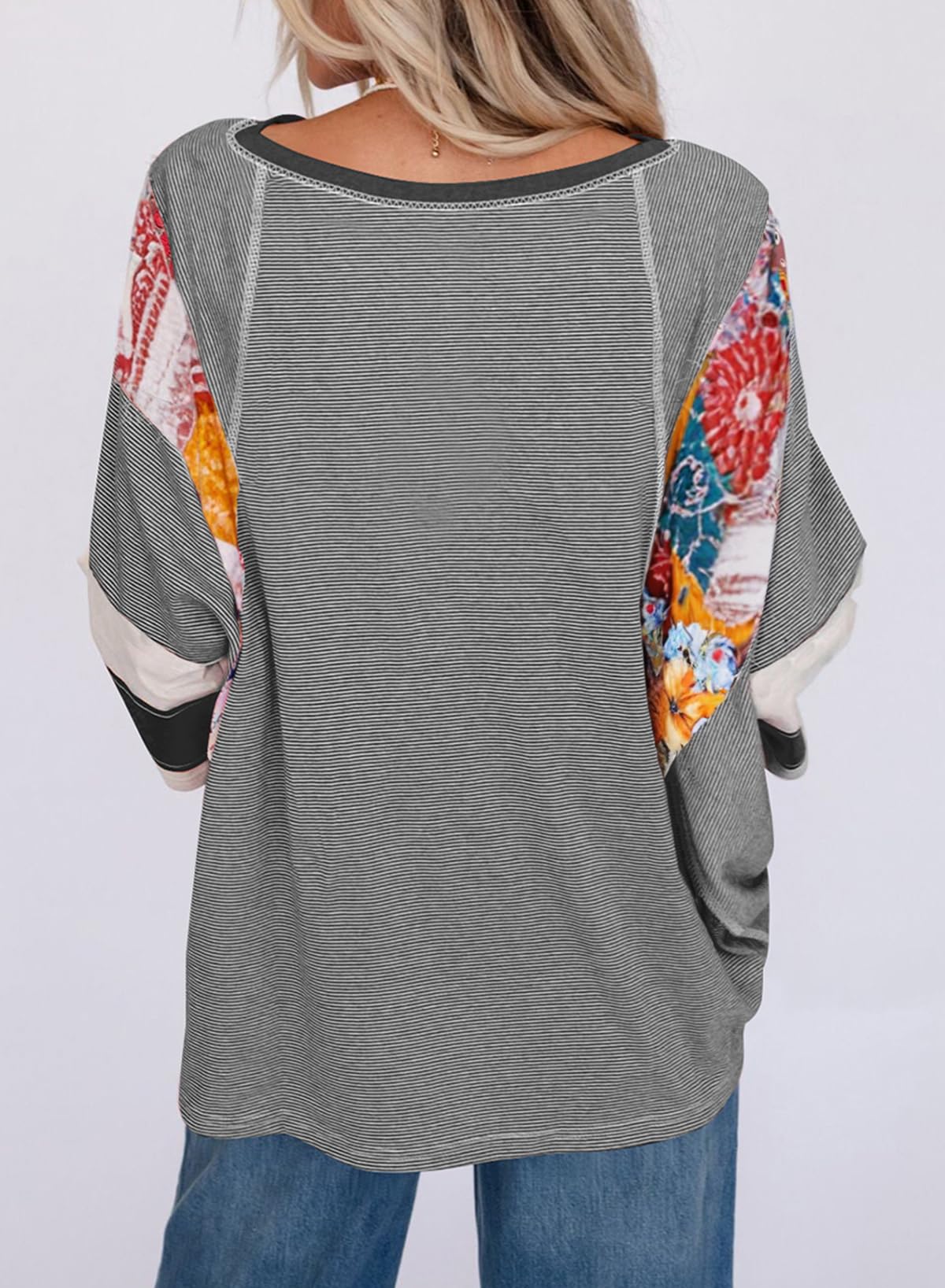 ✨Women's 3/4 Length Sleeve Oversized Striped Patchwork Shirts