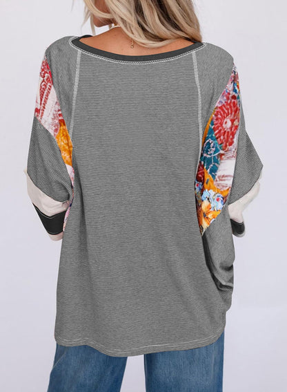 ✨Women's 3/4 Length Sleeve Oversized Striped Patchwork Shirts