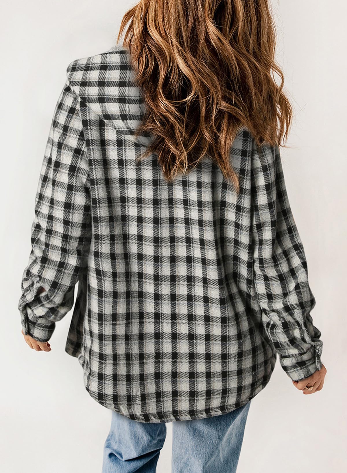 ☘️50% OFF🔥Women's Fall Fuzzy Flannel Long Sleeve Plaid Jacket Coat with Hood