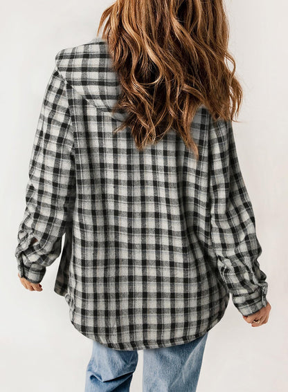 ☘️50% OFF🔥Women's Fall Fuzzy Flannel Long Sleeve Plaid Jacket Coat with Hood