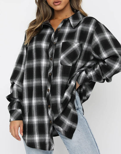 Women's Button Down Flannel Shirts Plaid Shacket