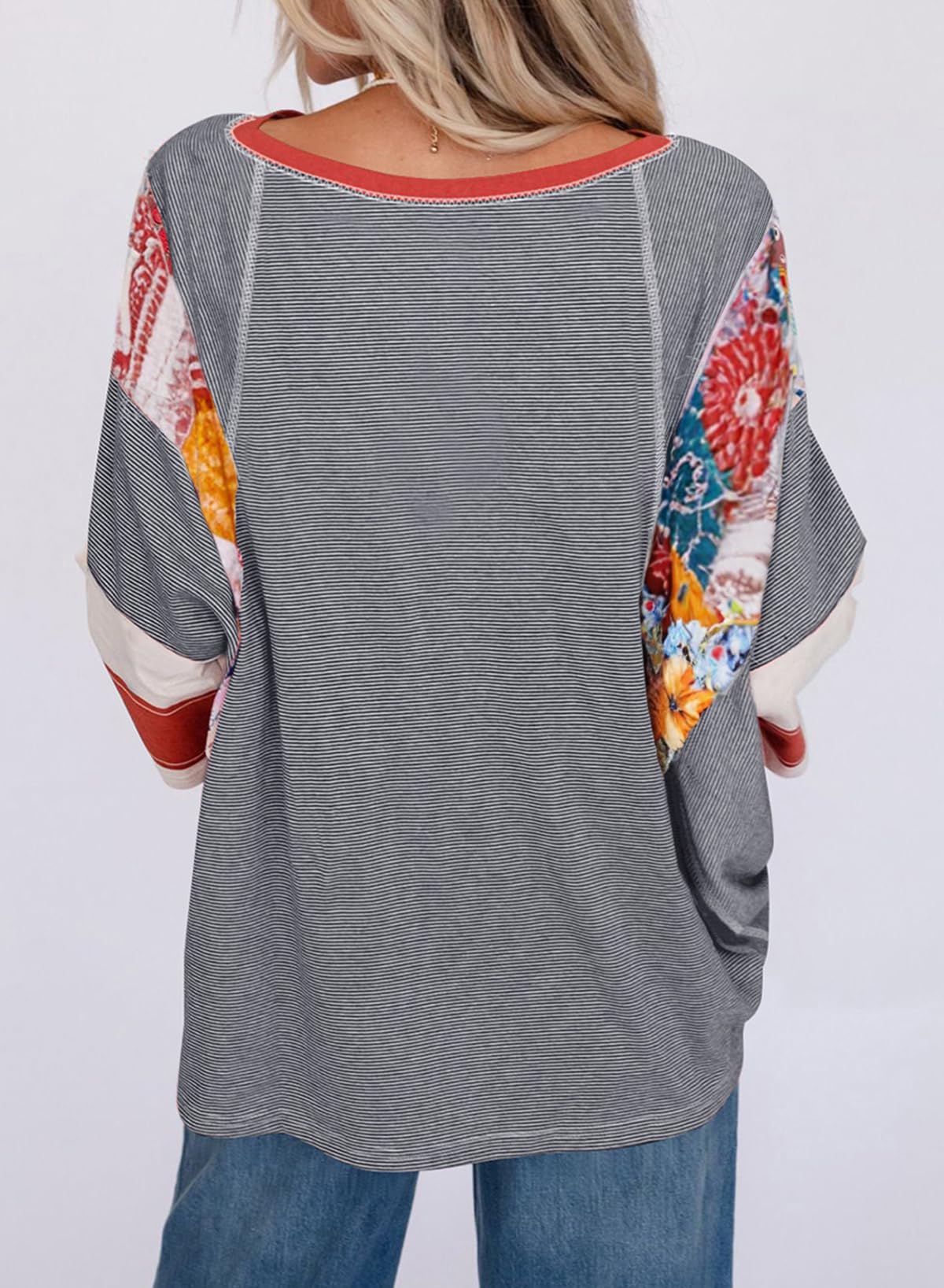 ✨Women's 3/4 Length Sleeve Oversized Striped Patchwork Shirts