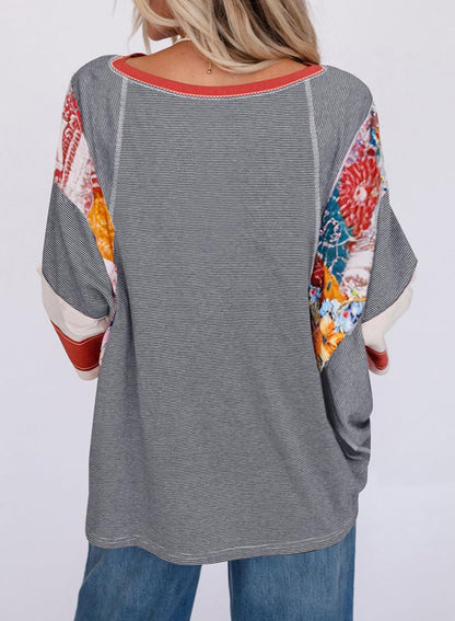 ✨Women's 3/4 Length Sleeve Oversized Striped Patchwork Shirts