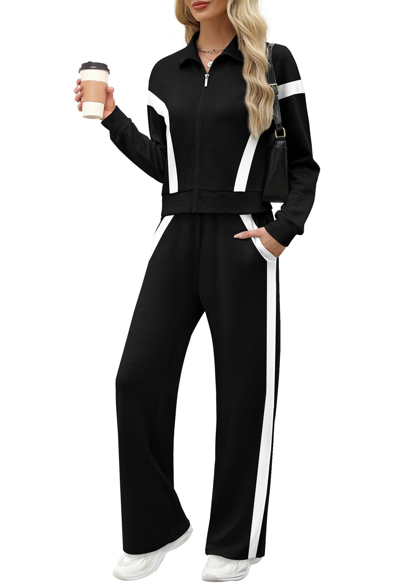 ✨Women Sweatsuit 2 Piece Outfits Sweatshirt Wide Leg Sweatpant Tracksuit